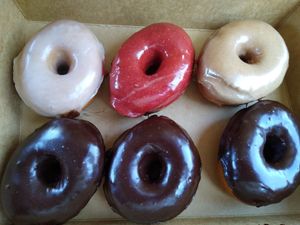 Vanilla, strawberry, chai and chocolate yeast vegan donuts at Dough House Vegan Donuts in Black Mountain