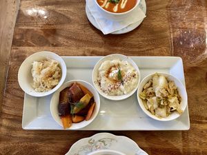 House made Bavarian Sauerkraut, roasted carrots, mashed potatoes, fried cabbage  at The Ferguson House Bistro in Nashville