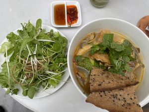 Vegan mi quang, 78,000 VND (plus 10% tax)  at The Joi Factory in Ho Chi Minh City