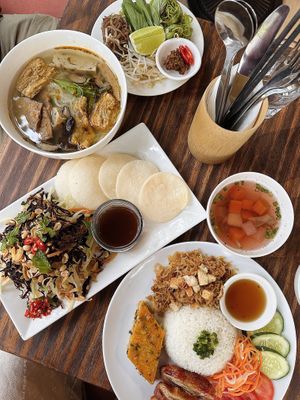 Bún huế, Vegan papaya salad, Joi broken rice   at The Joi Factory in Ho Chi Minh City