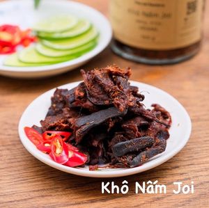 Mushroom jerkies made from shiitake mushrooms, great for snacks as well as making salads. at The Joi Factory in Ho Chi Minh City