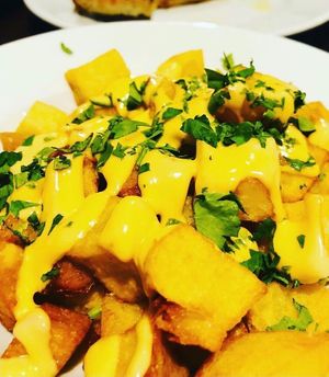 Fried potato chunks with our spicy mayonnaise  at Wavertree Town Hall in Liverpool