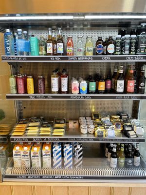 Kombucha, cold coffee and beverages; vegan GF alfajores and cheese; several types of vegetable milk for barista #Veganuary at Veg & The Gang - Carrer de Còrsega in Barcelona