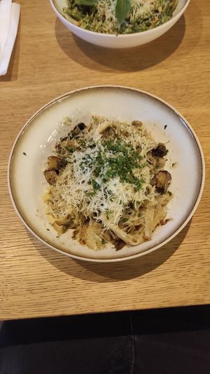 Tagliatelle with mushrooms and vegan parmesan #Veganuary at Pronto Pasta in Reykjavik