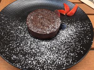 Vegan chocolate fondant  at Aux Potions Magiques in Saint-lo