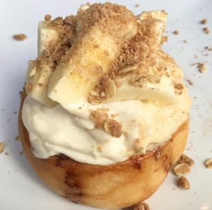 Amaretto Frosting, Fresh Banana & Pie Crumble!  at Cinnaholic in Ann Arbor