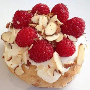 Amaretto Frosting, Raspberries & Sliced Almonds!  at Cinnaholic in Ann Arbor