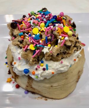 Cake Batter Frosting, Chocolate Chip Cookie Dough, and Rainbow Sprinkles! at Cinnaholic in Ann Arbor