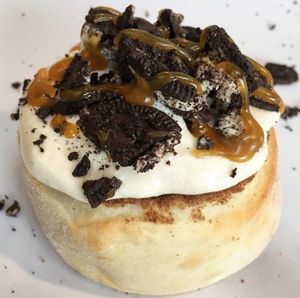 Caramel Covered Coffee "Oreo" Roll! at Cinnaholic in Ann Arbor