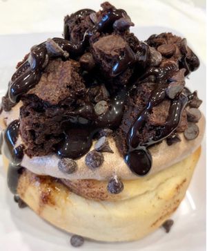 Chocolate Frosting, Brownie Bites, Chocolate Chips & Chocolate Sauce! at Cinnaholic in Ann Arbor