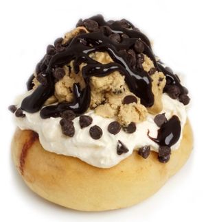Cookie Monster! Cream Cheese Frosting, Chocolate Chip Cookie Dough, Chocolate Chips, and Chocolate Sauce! at Cinnaholic in Ann Arbor