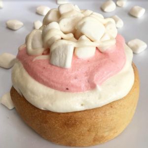 Strawberry Lemonade! Lemon & Strawberry Frosting with Marshmallows! at Cinnaholic in Ann Arbor