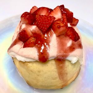 Strawberry & Vanilla Frosting, Strawberries & Strawberry Jam! at Cinnaholic in Ann Arbor