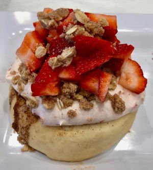 Strawberry Pie! Strawberry Frosting, Fresh Strawberries & Pie Crumble! at Cinnaholic in Ann Arbor