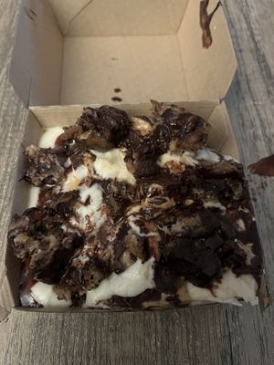 Build your own: roll w. cream cheese + PB frosting, banana bread, choco syrup, and mock “Reese’s cups"  at Cinnaholic in Ann Arbor