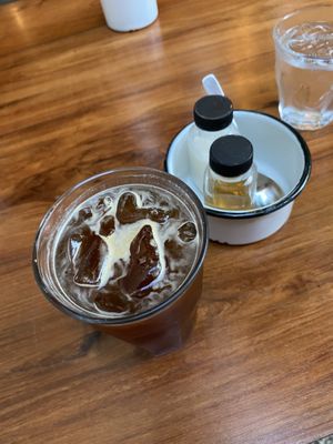 Iced coffee with almond milk + vanilla syrup   at Burrito Amor in Valladolid