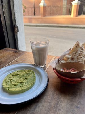 Guacamole and horchata   at Burrito Amor in Valladolid
