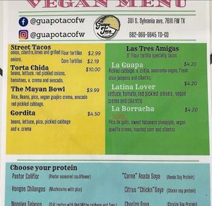 Vegan options at Guapo Taco in Fort Worth