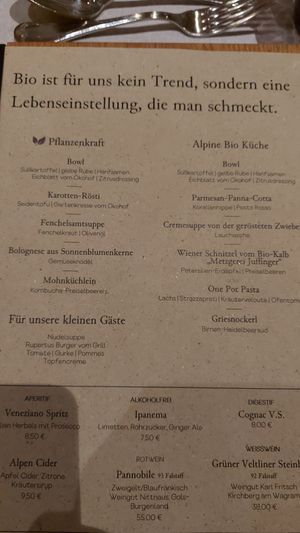 Un exemple de menu at Biohotel Rupertus in Leogang