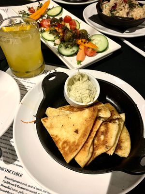Hummus platter with roasted veggies  at Beeside Balcony in Del Mar