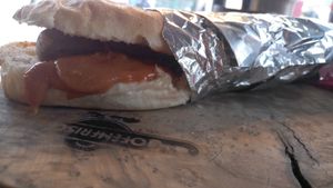 Vegan "bosna" (sausages in sandwich) at Ofenfrisch - Food Stall in Bad Ischl