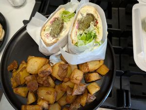 Falafel gyro with potatoes at Jerusalem Garden Café in Asheville