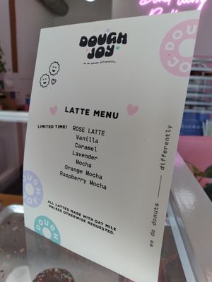 Latte menu at Dough Joy - East Pike Street in Seattle