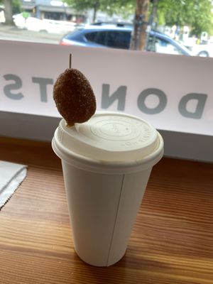 This is a strawberry puree, blackberry lavender latte.   at Dough Joy - East Pike Street in Seattle