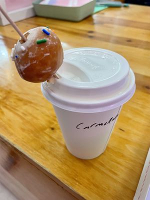 Caramel latte w/donut hole   at Dough Joy - East Pike Street in Seattle
