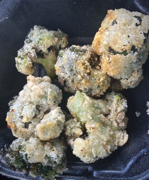 Fried broccoli ✨ three pieces had already been consumed 😂  at Mimsy's Kitchen in Columbia