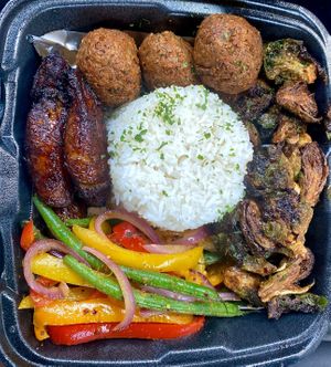 Vegan sampler (curry chickpea stew not available)  at Mimsy's Kitchen in Columbia