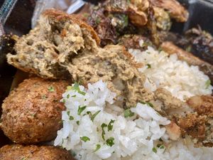 Close up of the vegan salmon ball   at Mimsy's Kitchen in Columbia
