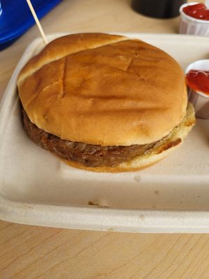 Beyond burger is just a beyond patty and smashed bun. No other toppings, unless you pay extra for fried mushrooms or fried onions at Orbit Cafe in Merritt Island
