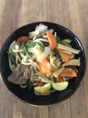 Udon Xao Bo - stir fried udon with veggies, lemongrass and mock meat (14,80€)  at Hashi Stuttgart in Stuttgart