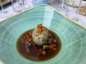 Canederlo alle cime di rapa in brodo di verdure e zenzero   at Polisena L'Altro Agriturismo in Pontida