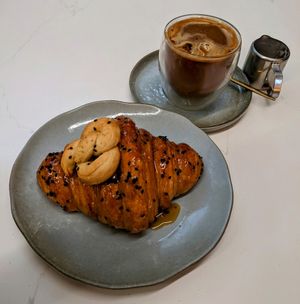 Salted caramel croissant, incredible apart from the weird pretzel bit on top at Shokupan in Nairobi