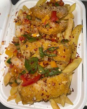 Salt and chilli vegan chicken chips at Bonnington Brunch in Edinburgh