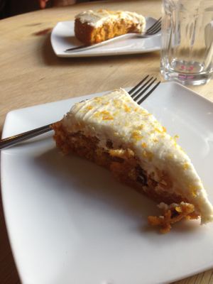 Carrot cake at Woodruffs Organic Cafe in Stroud