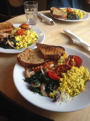 Cooked breakfast at Woodruffs Organic Cafe in Stroud