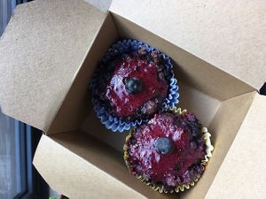Blueberry muffins at Woodruffs Organic Cafe in Stroud