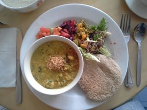 lunch at Woodruffs Organic Cafe in Stroud