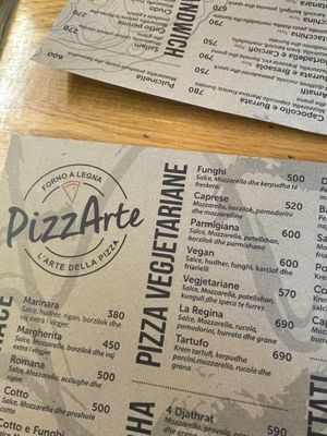 Menu at Pizzarte in Tirana