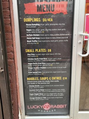 Menu  at Lucky Rabbit Noodles in Brooklyn