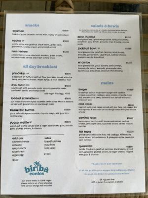 Menu  at Biribá in Puerto Viejo De Talamanca