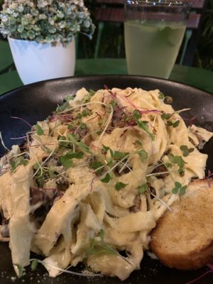 Pasta carbonara  at Earthly Kitchen in San Jose
