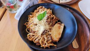 Spaghetti Bolognese at Earthly Kitchen in San Jose