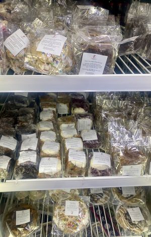 Gluten-free vegan baked goods in refrigerator   at Coco Luv in Los Angeles