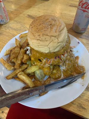 Vegan burger with two different patties and amazing sauce, not sure exactly what the ingredients were but it was very tasty! at Kebab & Falafel Time in Siem Reap