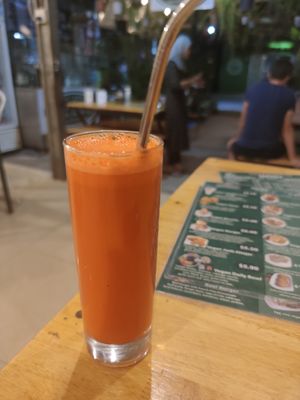 Ginger carrot juice at Kebab & Falafel Time in Siem Reap