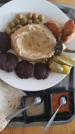 Vegan Plate - hummus, falafel, tortilas at Kebab & Falafel Time in Siem Reap